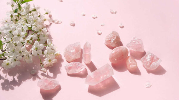 cristais em fundo rosa