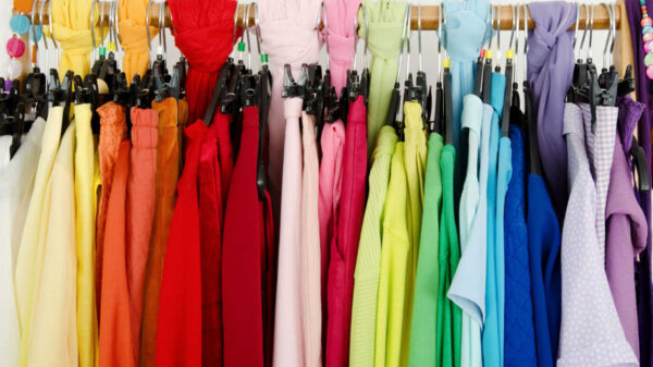 cores coloridas enfileiras em um guarda roupa