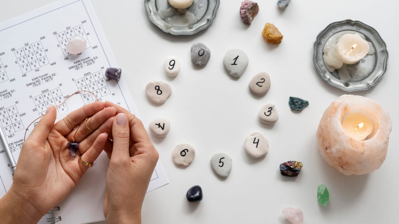 pedras com numeros em uma mesa branca