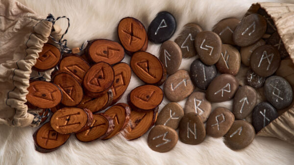Pedras de runas de madeira feitas à mão.