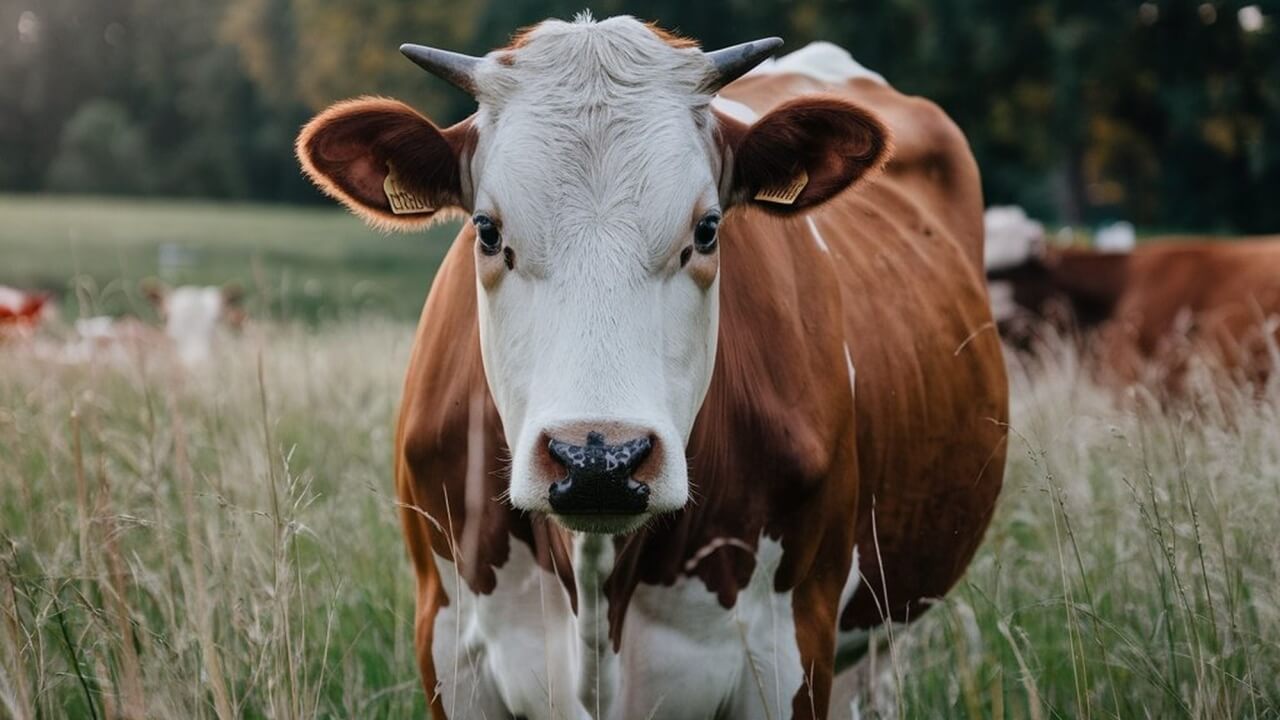 imagem de uma vaca marrom de cara branca